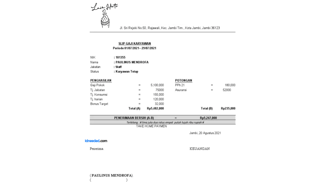 Contoh Slip Gaji Karyawan Kopi Lain Hati
