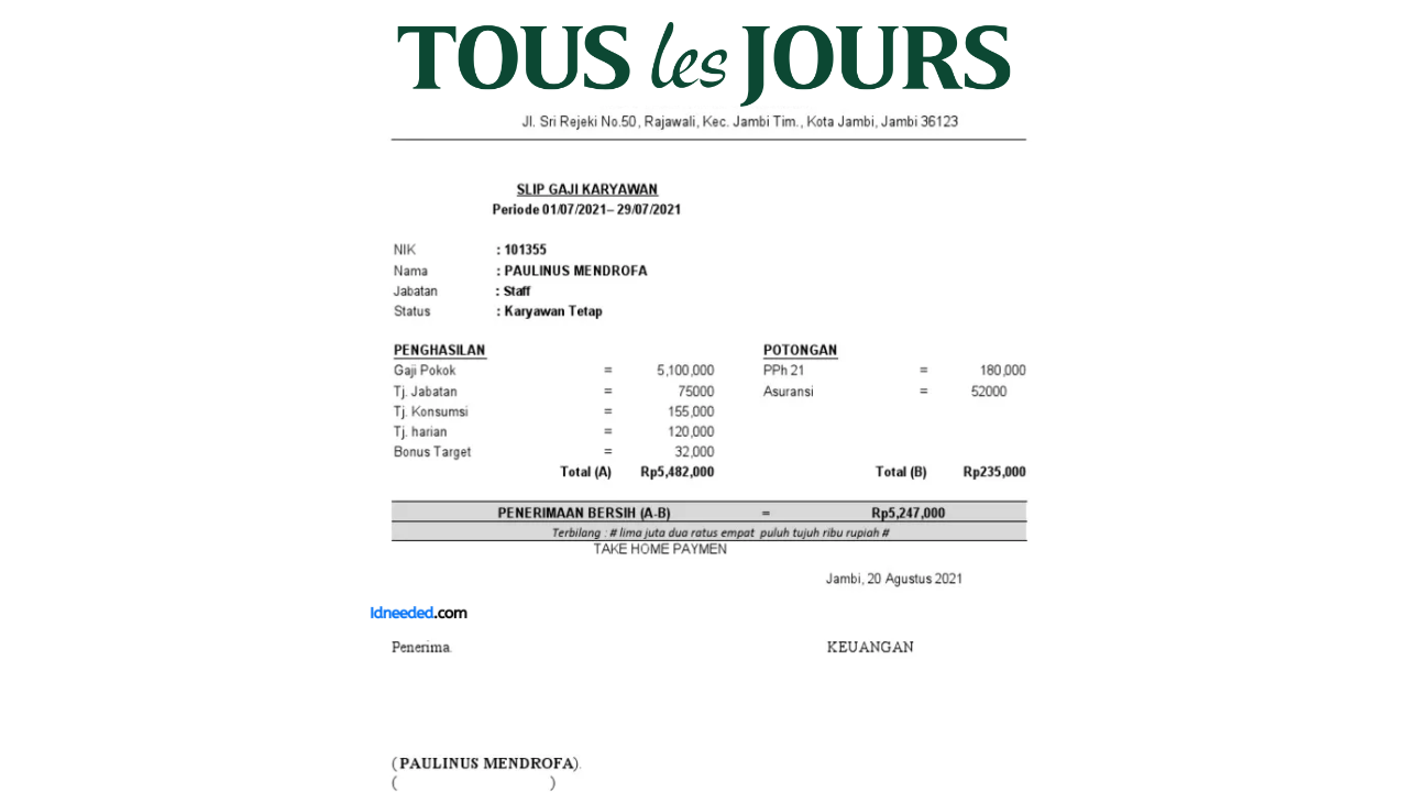 Contoh Slip Gaji Karyawan Tous Les Jours